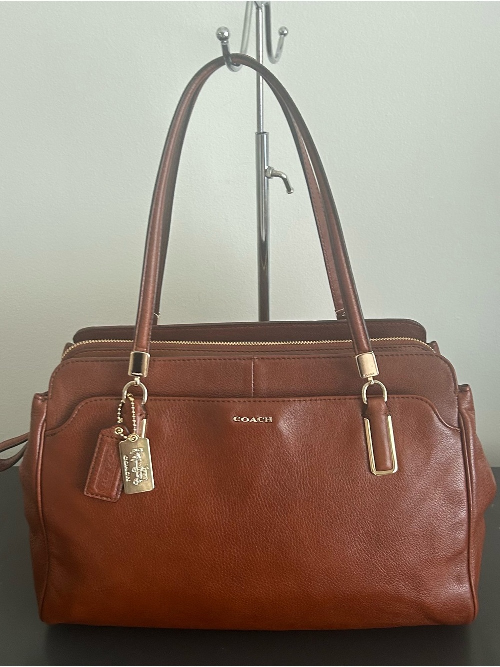 Coach Brown Madison Kimberly Carryall Cognac Pebbled Leather Shoulder bag Tote - Picture 3 of 15